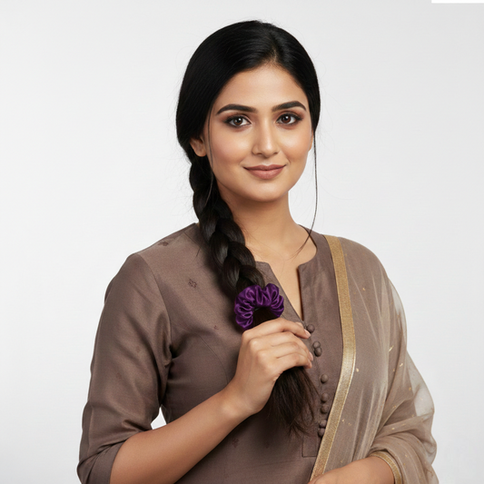 NOOR WHOLESALE STORE Silk Satin Hair Scrunchie for Women & Girls – Soft Elastic Anti-Breakage Hair Band, Smooth Ponytail Holder for Bun, Braid & Daily Use (Purple, 1 Piece)