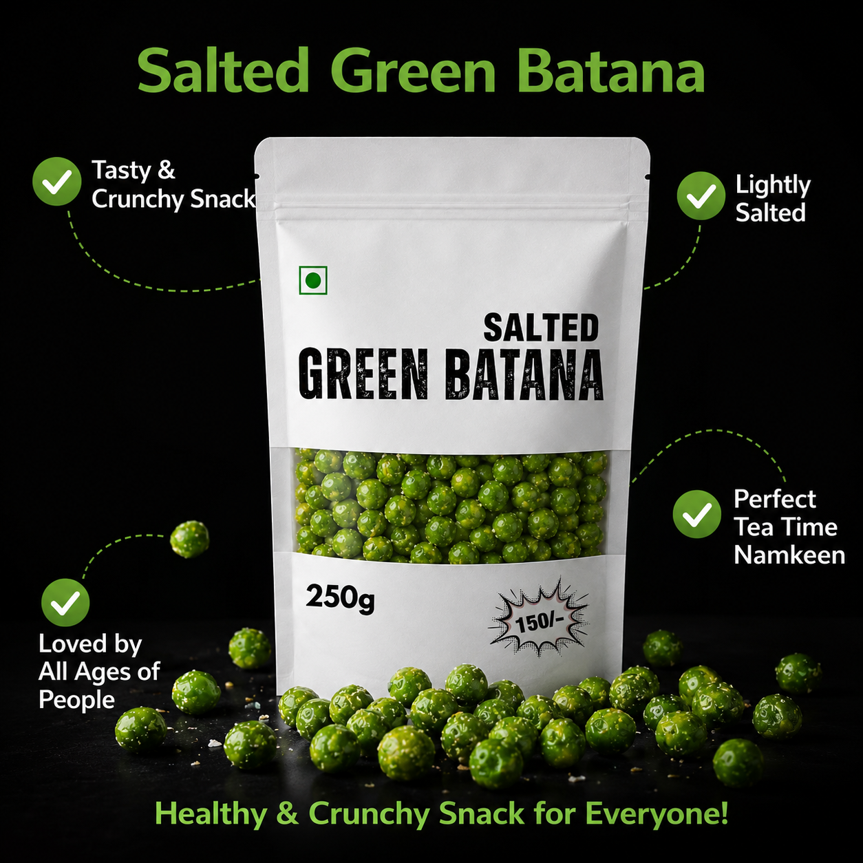 Salted Green Batana | Crispy Green Peas Snack 250g – Premium Namkeen